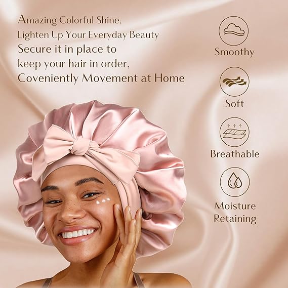 Silk Satin Bonnet – Adjustable Tie Band, Double Layer (Sleep Protection Cap)