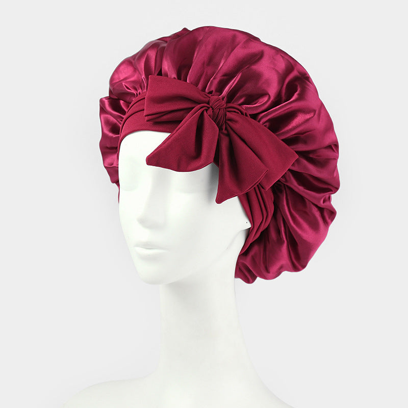 Silk Satin Bonnet – Adjustable Tie Band, Double Layer (Sleep Protection Cap)