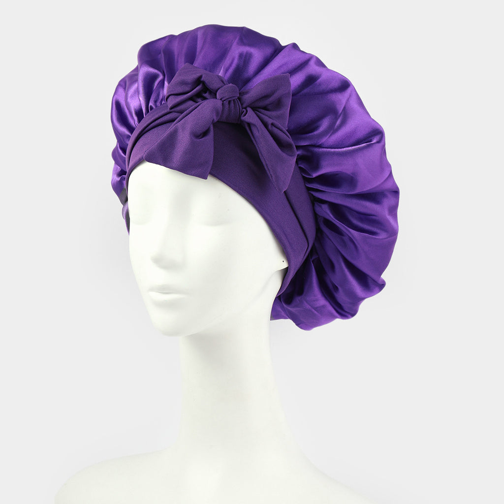 Silk Satin Bonnet – Adjustable Tie Band, Double Layer (Sleep Protection Cap)