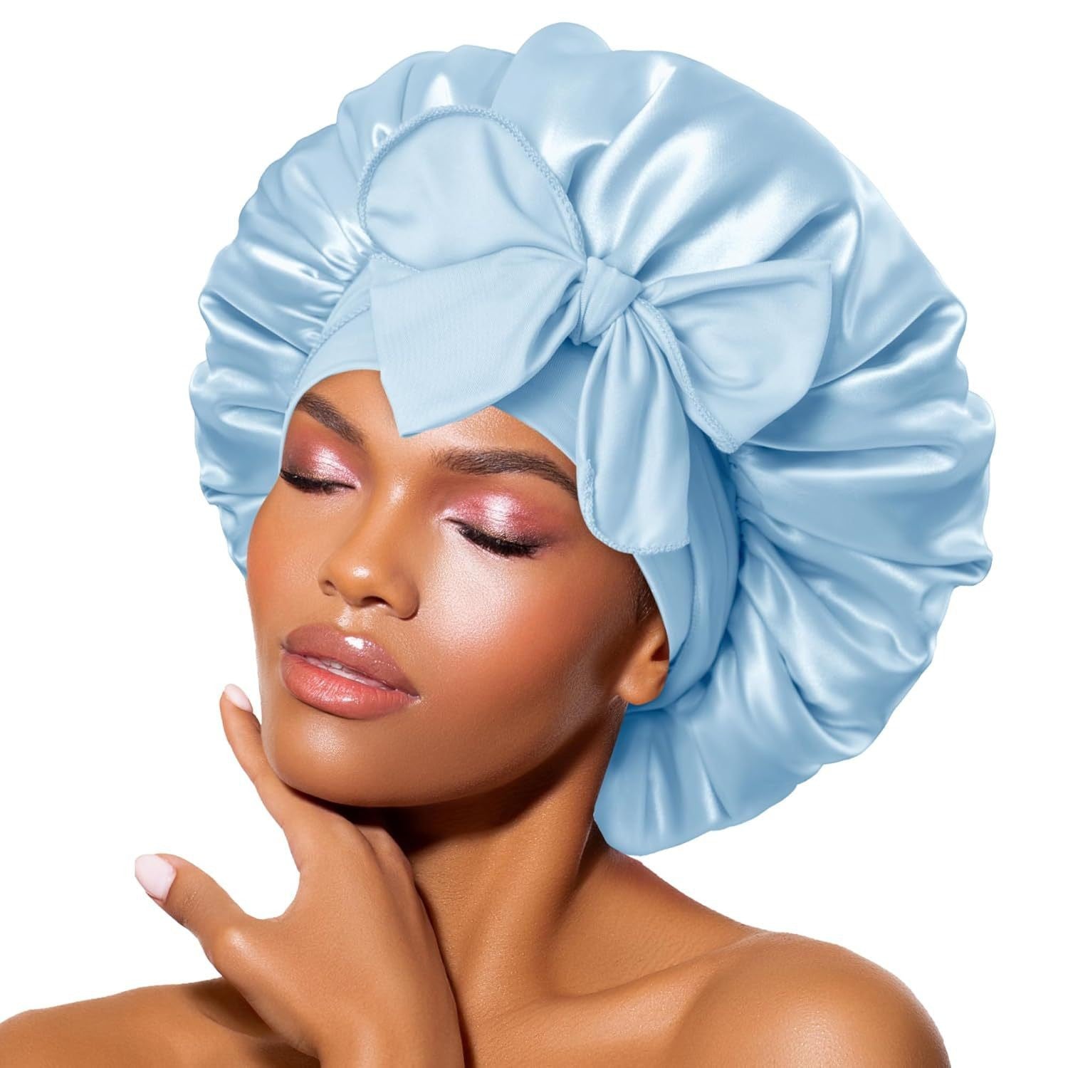 Silk Satin Bonnet – Adjustable Tie Band, Double Layer (Sleep Protection Cap)
